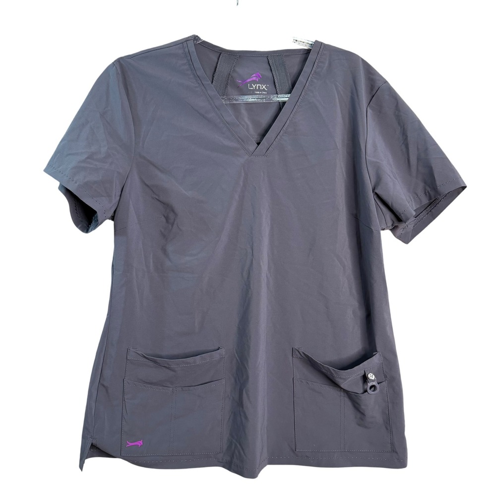 Lynx Womens Large Grey V-Neck Scrub Top